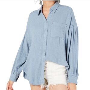 We the free hidden valley button down slouchy top blue rainfall S